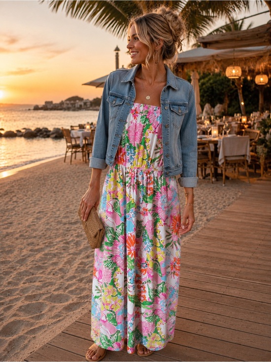 Lilly Pulitzer Dresses & Skirts - Lilly Pulitzer Strapless Floral Maxi Dress in Pink, Green and Yellow